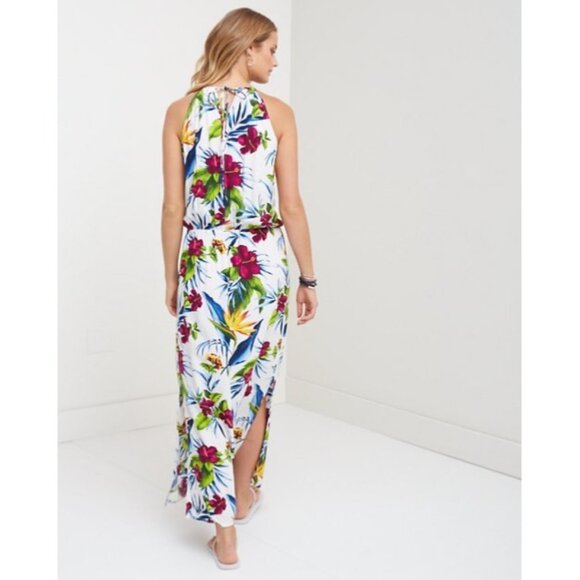 Size Large TOMMY BAHAMA Keyhole Tropical Elastic-Waist Maxi Dress w/Pockets - Picture 3 of 7